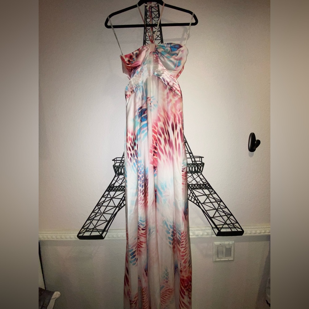 Marciano cheetah print long strapless dress